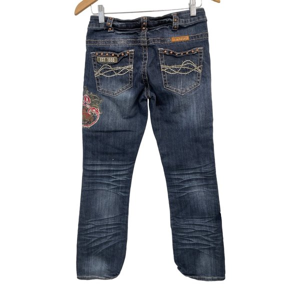 Cowgirl Tuff Co. Patchwork Denim Jean Women 27 Straight Embroidered Ranch Farm - Picture 2 of 7